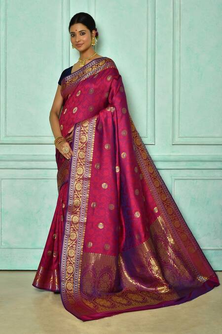 EKKTARA Saree For Women Golden Magenta Colour Banarasi Silk Zari Saree –  Ekktara