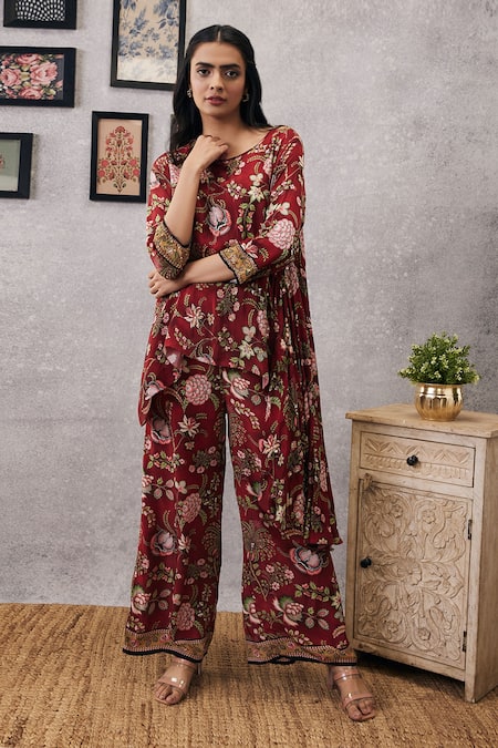 Soup by Sougat Paul Mehr Floristry Print Kurta & Flared Pant Set 