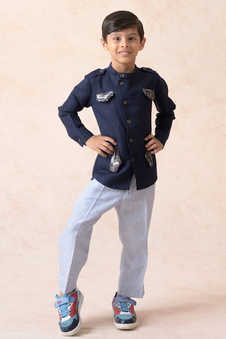 Thetaa Solid Shirt With Stripe Pattern Pant 