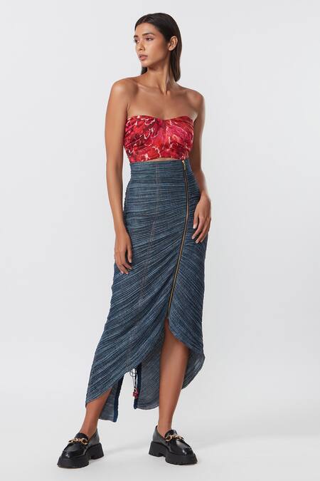 Buy Saaksha & Kinni Blue Denim Skirt at Aza Fashions Buy_Saaksha & Kinni_Blue Denim Skirt_at_Aza_Fashions