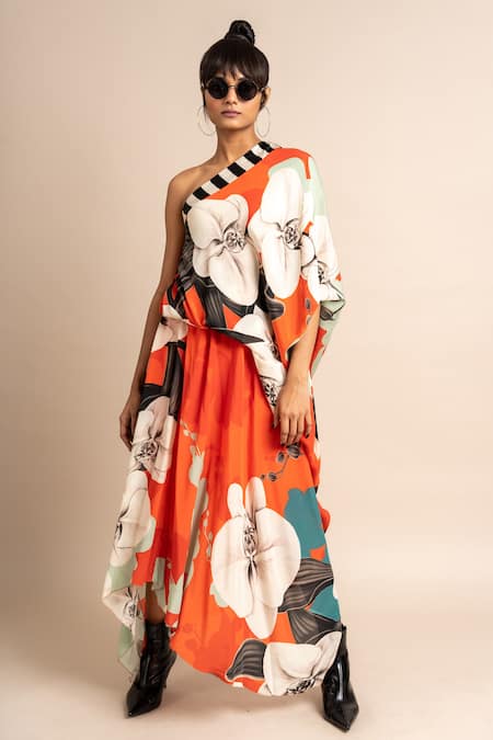 Nupur Kanoi Botanical Print One Shoulder Sack Dress 