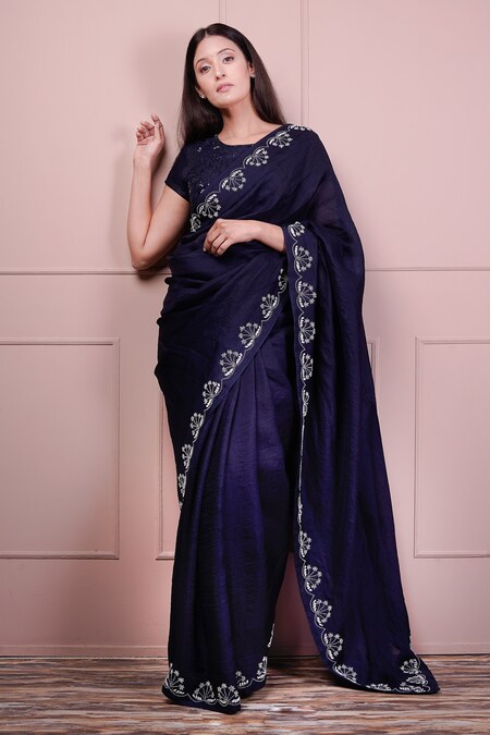 Deep Sea Blue Pure Organza Saree – tana-bana