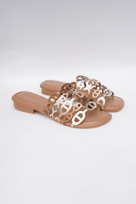 Sole House Gold Metallic Cutout Strappy Flats 