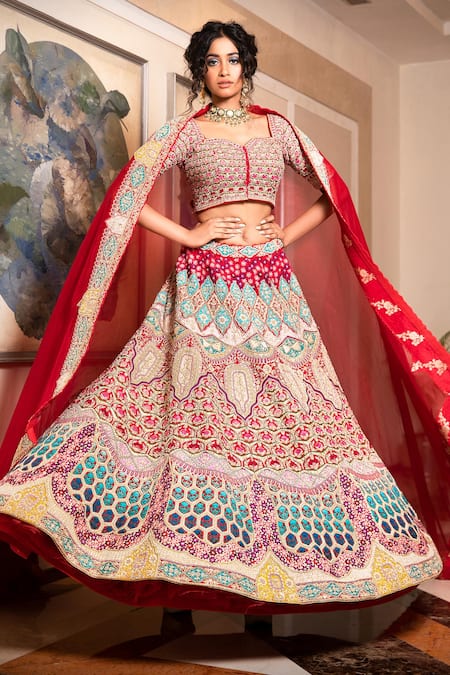 Buy Red Georgette Lehenga with Printed Blouse Online in USA – Pure Elegance