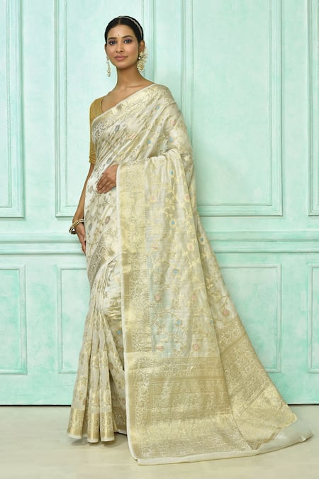 Nazaakat by Samara Singh Off White Silk Woven Floral Motifs Saree With Running Blouse