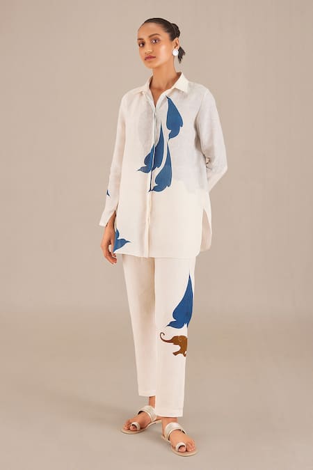 AMPM Bird Motif Shirt & Straight Pant Set 