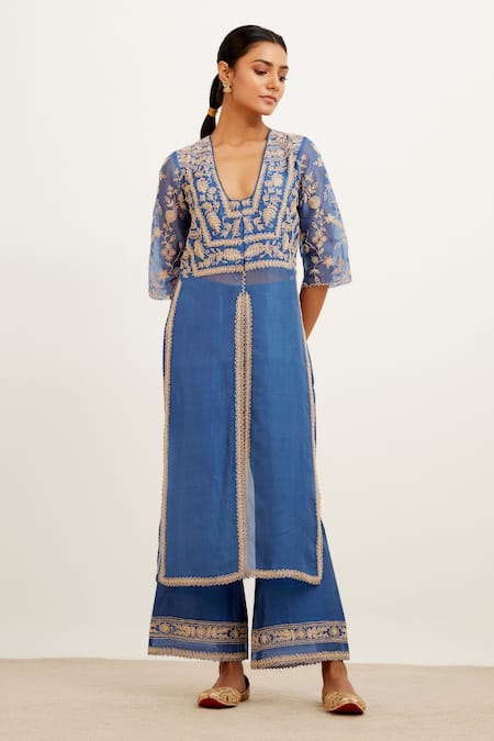Devnaagri Chanderi Front Slit Kurta And Palazzo Set 