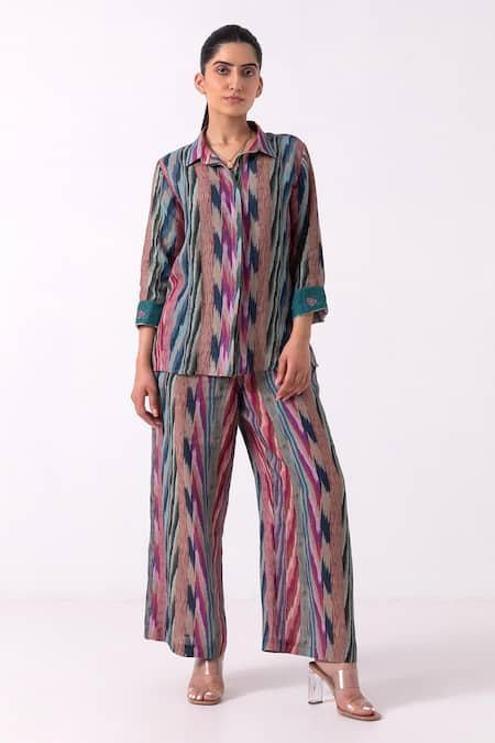 Label Shreya Sharma Linen Ikat Print Jacket With Pant 