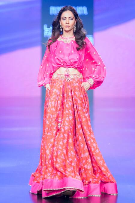 Punit Balana Red , Organza Embroidery Round Neck Gulaabi Top And Skirt Set Online at Aza Fashions Punit Balana_Red , Organza Embroidery Round Neck Gulaabi Top And Skirt Set _Online_at_Aza_Fashions