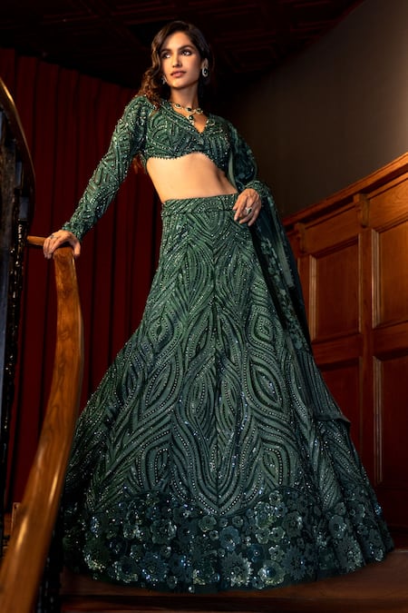 Dark Green Dupatta Net Bridal Wedding Lehenga Chunni Veil Gold Sequin  Tassel Scarf Indian Fabric Crafting Dress Costume Doll Making Gift Her -  Etsy