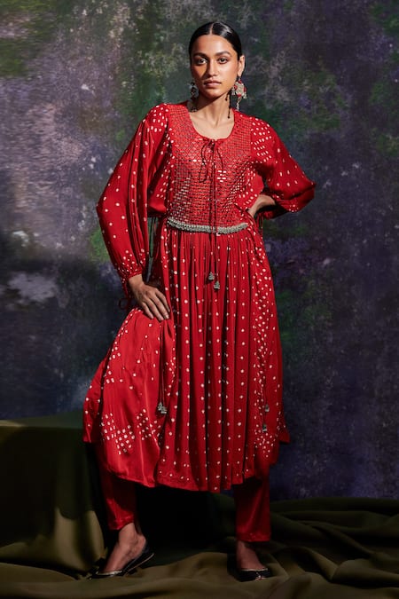 5Elements Printed & Hand Stitched Anarkali & Pant Set 