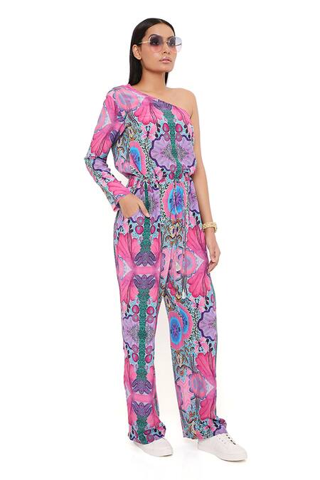 In The Style exclusive contrast frill one shoulder jumpsuit in pink -  ShopStyle