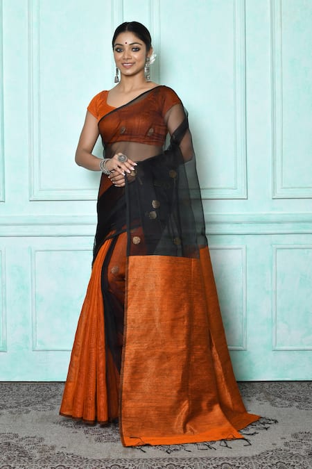 Buy Art Silk Black and Orange Traditional Designer Saree For Ceremonial  Online