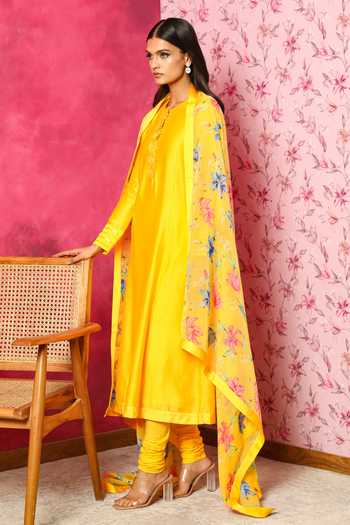 YELLOW Kurta JAMEWAR SILK Churidar main image 1