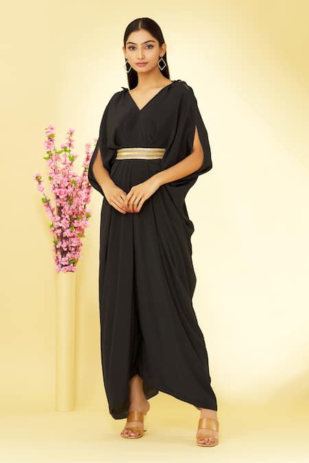 Megha Garg Black Pure Crepe V Neck Jumpsuit