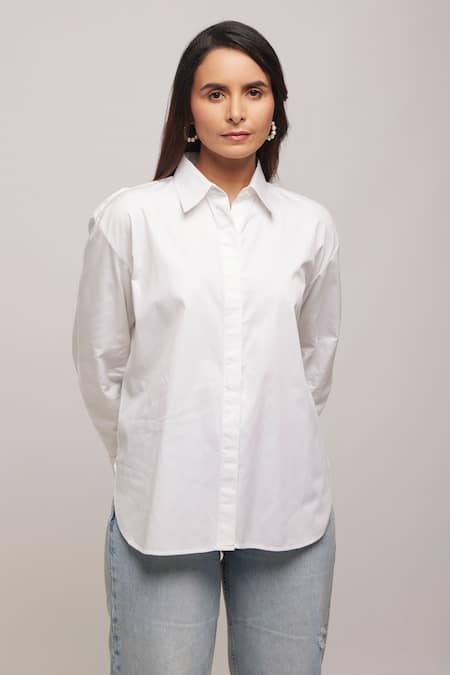 Shop Escape By Aishwarya White Cotton Satin Sequins Collared Not So Basic Shirt Online at Aza Fashions Shop_Escape By Aishwarya_White Cotton Satin Sequins Collared Not So Basic Shirt _Online_at_Aza_Fashions