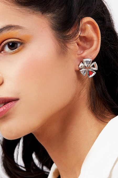 Isharya Silver Plated Mirrors Inayat Stud Earrings