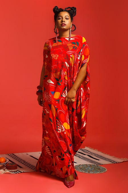 LABEL SHRISTI CHETANI Digital Print Side-Draped Gown 