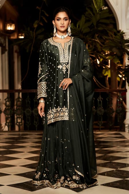 MATSYA Green Kurta And Sharara Chanderi Silk & The Nawabi Roohani Set  