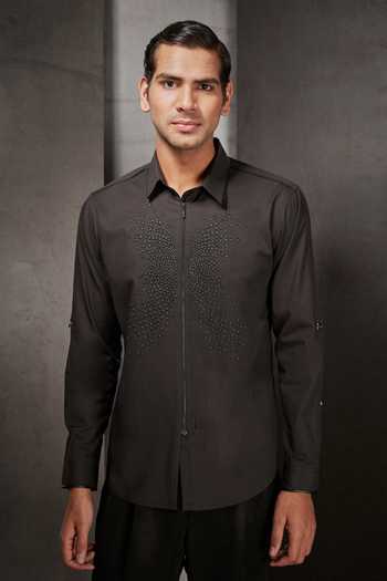 Buy Rohit Gandhi + Rahul Khanna Black Cotton Applique, Metallic Thread And Embellished Shirt at Aza Fashions Buy_Rohit Gandhi + Rahul Khanna_Black Cotton Applique, Metallic Thread And Embellished Shirt _at_Aza_Fashions