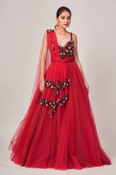 Tamaraa By Tahani Shae Floral Beads Embellished Corset Gown 