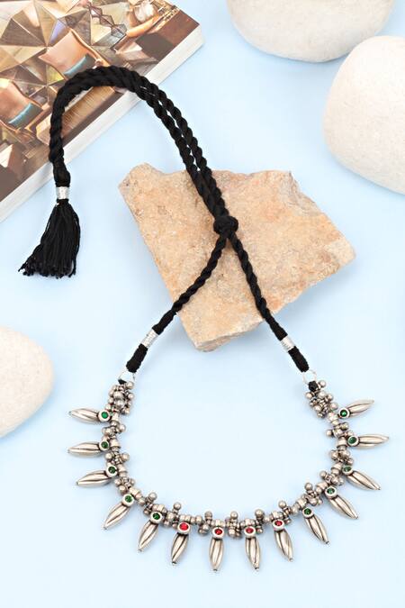 Buy Sangeeta Boochra Silver Plated Glass Stones Sharia Choker Necklace at Aza Fashions Buy_Sangeeta Boochra_Silver Plated Glass Stones Sharia Choker Necklace_at_Aza_Fashions