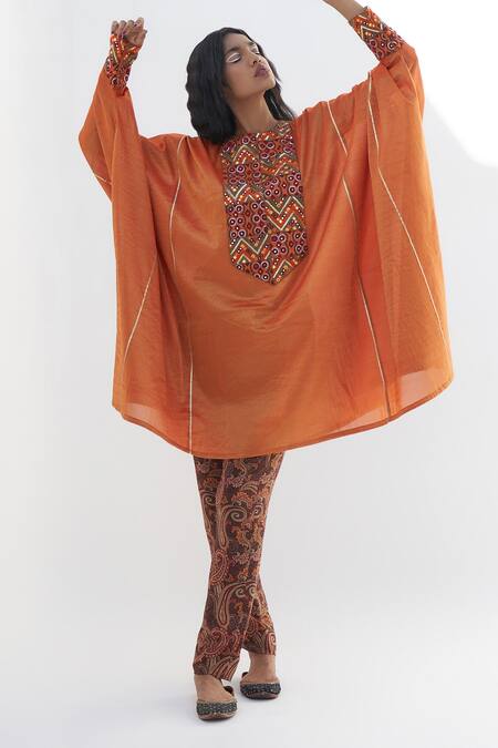 Buy Nadima Saqib Orange Tissue Zari, Mirrors, Beads, Gota Patti Zardosi And Embroidered Tunic Online at Aza Fashions Buy_Nadima Saqib_Orange Tissue Zari, Mirrors, Beads, Gota Patti Zardosi And Embroidered Tunic _Online_at_Aza_Fashions