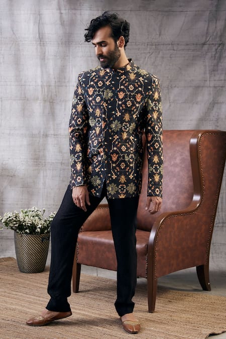 Soup by Sougat Paul Zahra Geometric Print Bandhgala & Kurta Set 