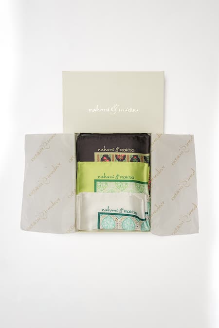 Rabani & Rakha Multi Flower Print Pocket Square Gift Box - Set of 3 