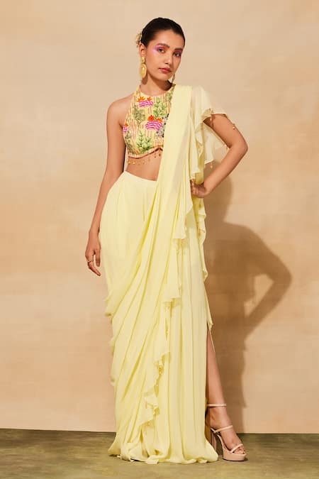 DiyaRajvvir Ruffled & Pre-Draped Skirt Saree Set 