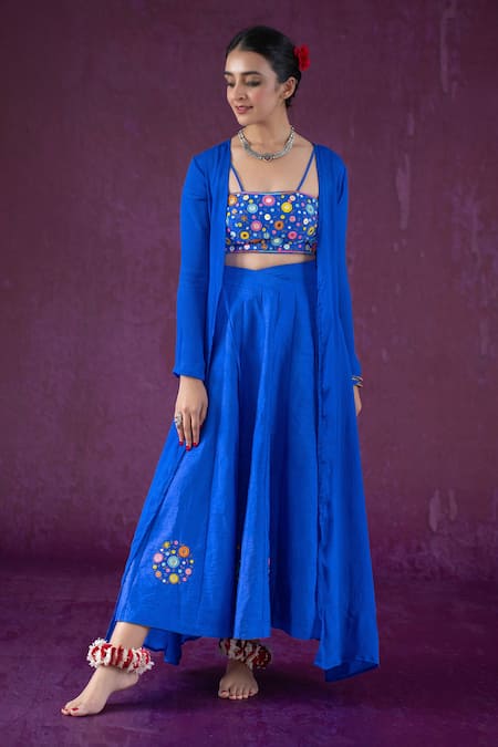 Kacha Tanka Mirror & Thread Embroidered Crop Top Skirt Set 