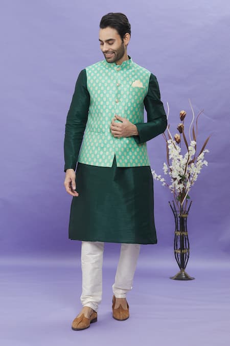 Aryavir Malhotra Mandarin Collar Floral Pattern Bundi 