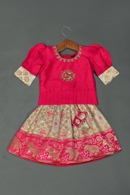 Maaikid Puff Sleeved Floral Printed Top & Lehenga Set 