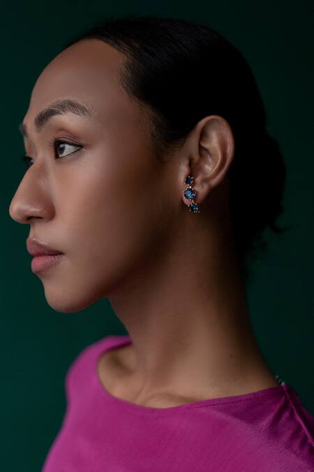 Shop Esme By Aashna Dalmia Blue Stones Embellished Studs at Aza Fashions Shop_Esme By Aashna Dalmia_Blue Stones Embellished Studs _at_Aza_Fashions