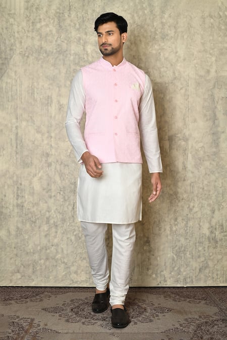 Aryavir Malhotra Paisley Chikankari Work Bundi & Plain Kurta Set 