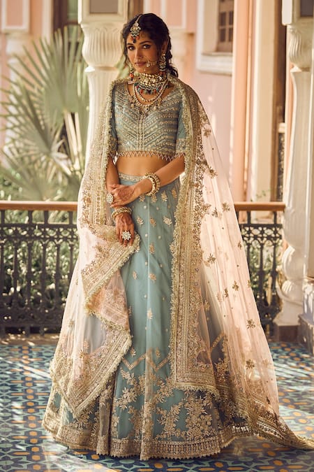Buy Wedding Lehenga Choli - Lovely Dusty Blue Sequins & Mirror Lehenga –  Empress Clothing