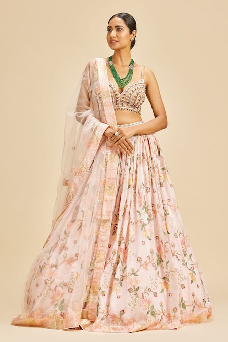 Nitika Gujral Pink Lehenga Georgette And Dupatta & Blouse Net Embroidery Resham Floral Set 