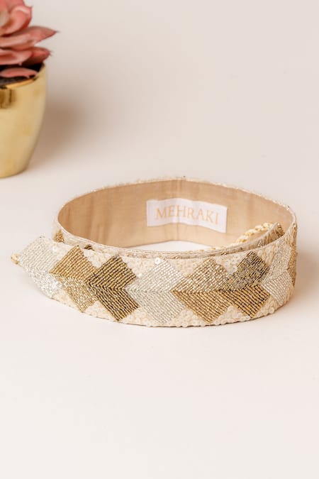 Shop_Mehraki_Gold Cutdana Shaded Embroidered Belt _at_Aza_Fashions