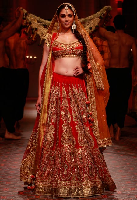 Red Silk Embroidered Lehenga