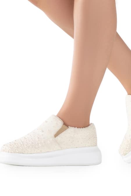 Shop_Anaar_Ivory June Baby Embroidered Sneakers _Online_at_Aza_Fashions