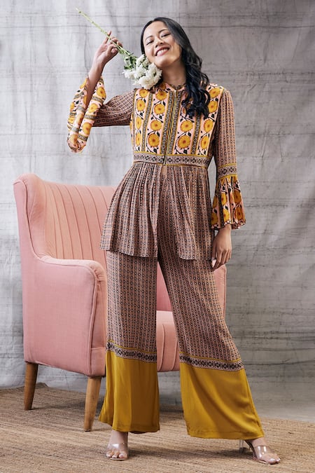 Soup by Sougat Paul Taahira Printed Peplum Kurta & Flared Pant Set 