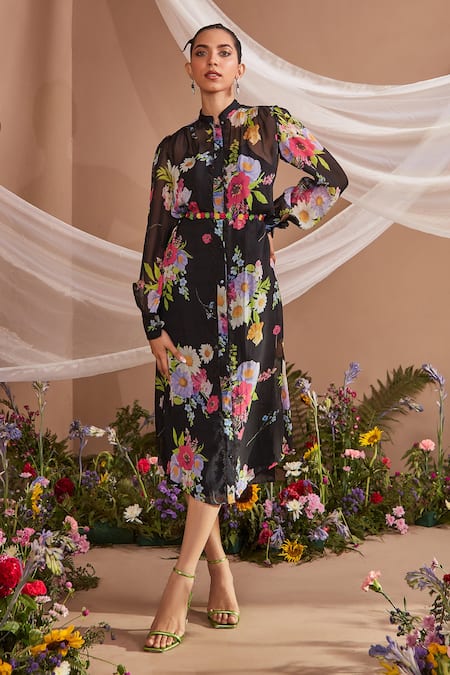 Dohr India Flower Print Dress With Belt 