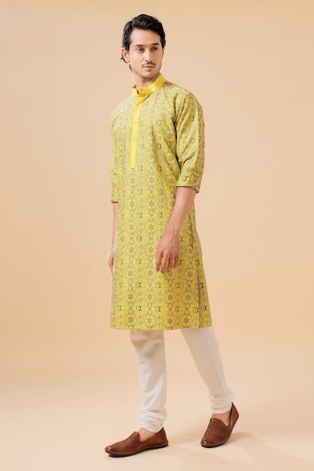 Raghavendra Rathore Blue Floral Mandala Embroidered Kurta 