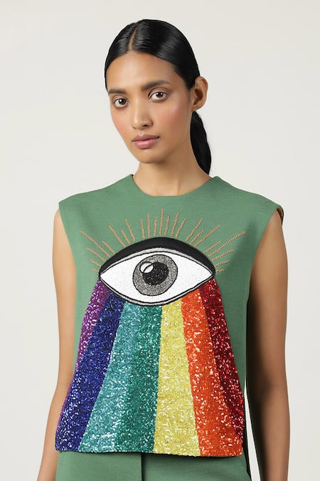 Shahin Mannan Eye Rainbow Embroidered Top 