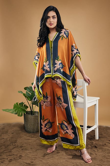 Soup by Sougat Paul Orchid Bloom Print Kimono Shirt & Pant Set 