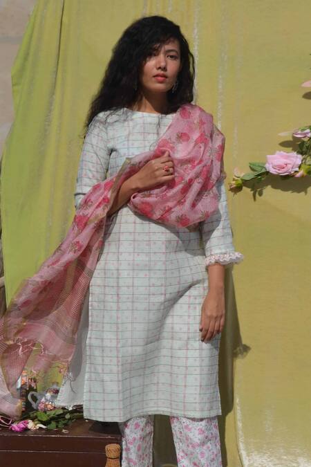 Buy Studio Malang Multi Color Chanderi Silk Block Printed Checkered And Floral Boat Kurta Set at Aza Fashions Buy_Studio Malang_Multi Color Chanderi Silk Block Printed Checkered And Floral Boat Kurta Set_at_Aza_Fashions