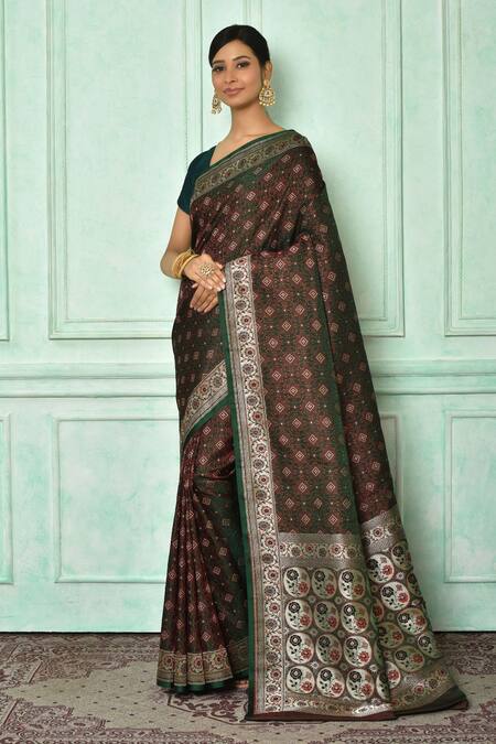 Pastel Green Banarasi Jamawar Woven Silk Saree – Ethnos