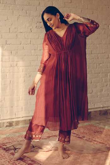 Sarang Kaur Ruched Bodice Kaftan & Pant Set 