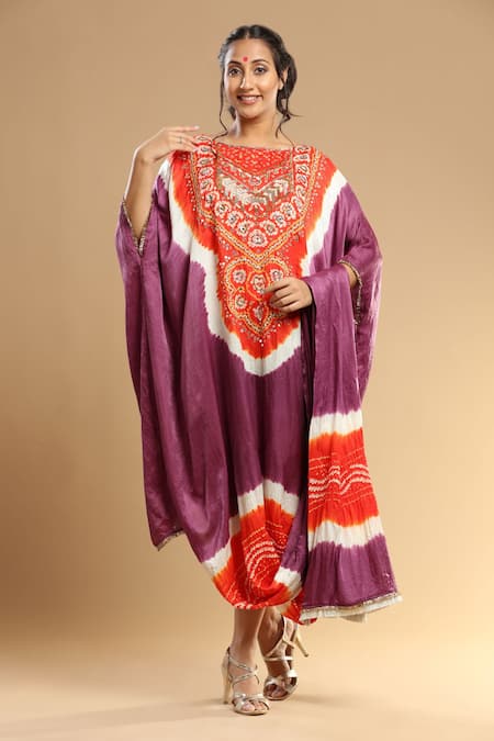 Etasha by Asha Jain Bandhani Pattern Drape Kaftan 