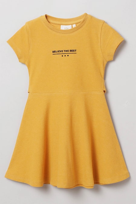 Byb Premium Yellow Cotton, Polyester Soft Knit Skater Dress